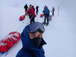 Selfie during an arctic ski expedition with pulkas